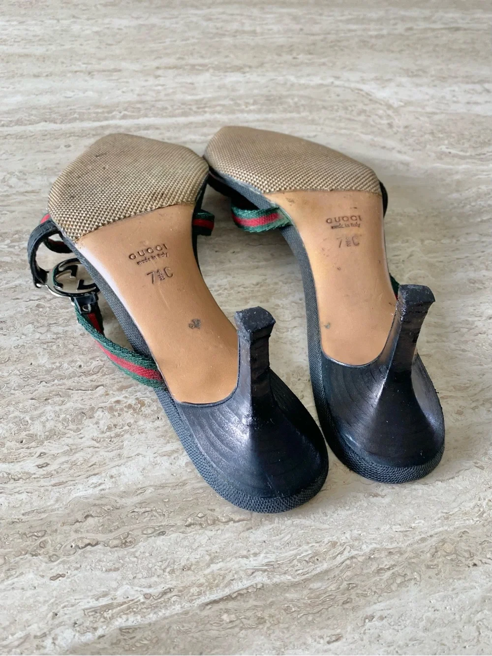 Vintage Gucci Tom Ford-era Stripe GG Sandal Heels - Picture 8 of 9